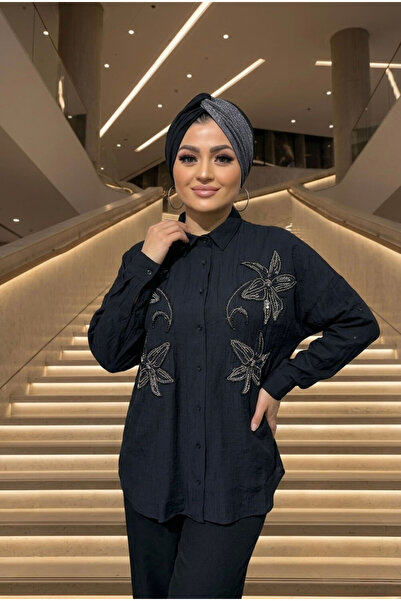 Moda Nurhan Siyah Taşlı Zambak Gömlek