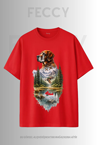 FECCY Premium μπλουζάκι με στάμπα σκύλου με θέμα Hunter Unisex Oversize Γυναι...