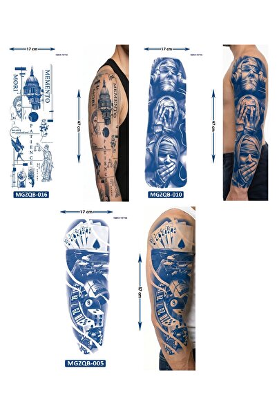 Airbrush Tattoo Tam Kol Kaplama 3 Adet Birden Yarı Kalıcı Geçici Dövme Aylık ...