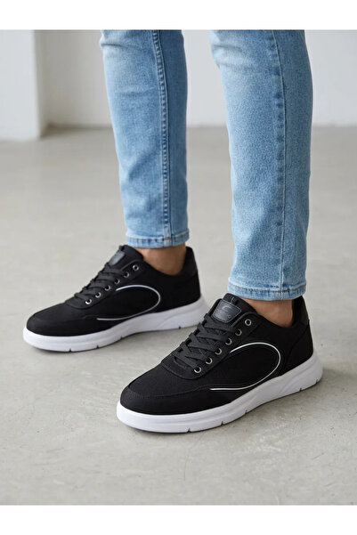 casso Fashion Ortopedik Hafif Taban Siyah Erkek Rahat Keten Sneaker