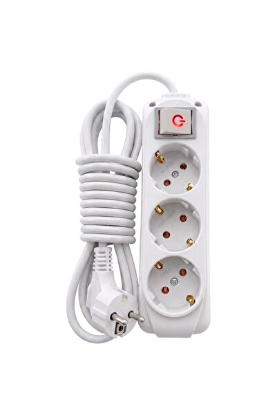bydiz 3'lü Priz Anahtarlı 2 Metre Topraklı Grup Priz 3500W Uzatma Kablosu Seyyar Priz CE TSE ISO Üçlü Priz