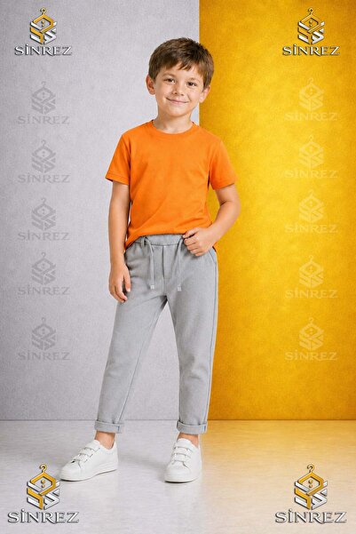 SİNREZ Boys' Plain Trousers 8.Mdl Elastic Waist Lycra Folded-Cuff Style