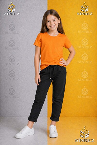 SİNREZ Girls' Plain Trousers 8.Mdl Elastic Waist Lycra Folded Leg Style
