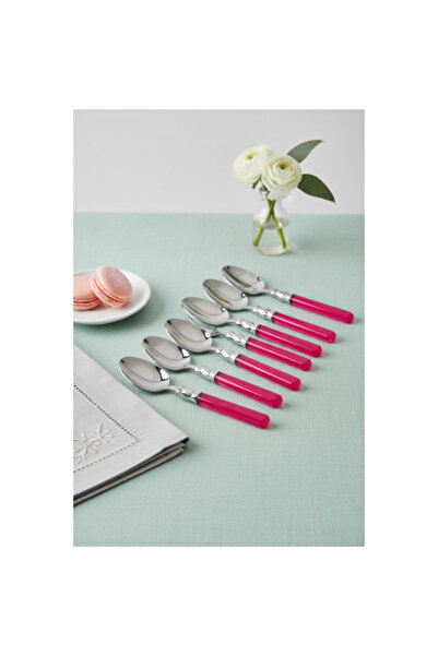 CRİSTAL Set of 6 Stainless Steel Pink Dessert Spoons
