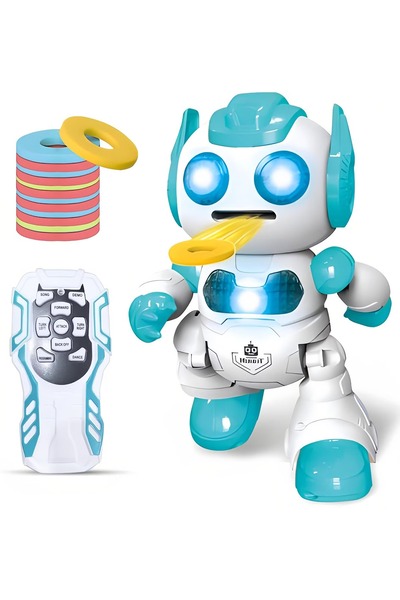 MJ TOYS Uzaktan Kumandalı Disk Atan Sesli Işıklı Renkli Sevimli Robot Disk Fı...