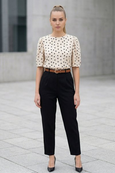 Lupinn Women's Polka Dot Balloon Sleeve Blouse Stylish Elegant Casual Office Combination Summer Blouse
