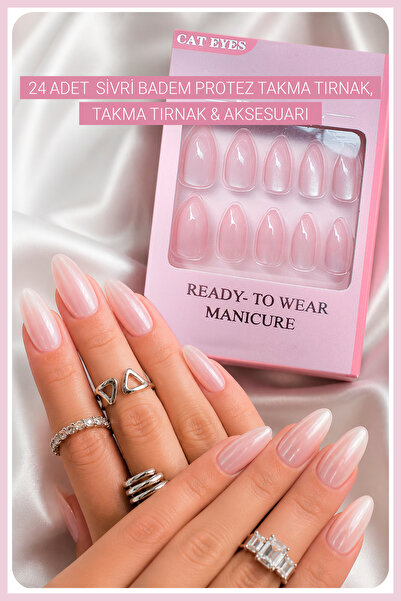 Nera Classy 24 Adet Pembe Takma Tırnak, Pembe Badem Takma Tırnak Ve Aksesuarları