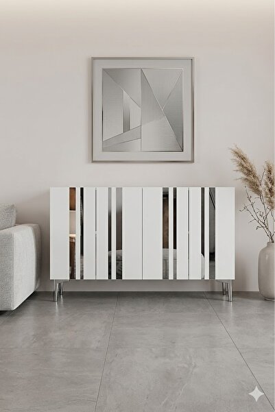 CENEYRA KA1230BS MİA Konsol ve Tv Sehpası Beyaz-Silver 120cm