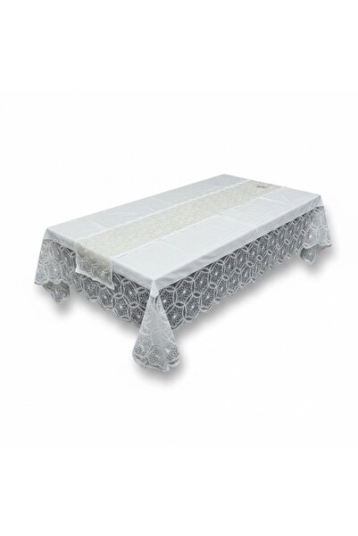 BAZİDİ TEKSTİL Velvet Tablecloth for 8 People White 160*220cm