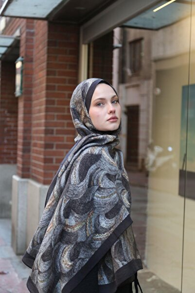 ENRİCO FERRİ Allure Tablo Desen Shawl - Anthracite-Grey
