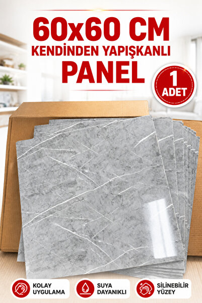UKAB DEKOR 60x60 Cm Gri Mermer Desenli Kendinden Yapışkanlı Seramik Köpük Pvc...
