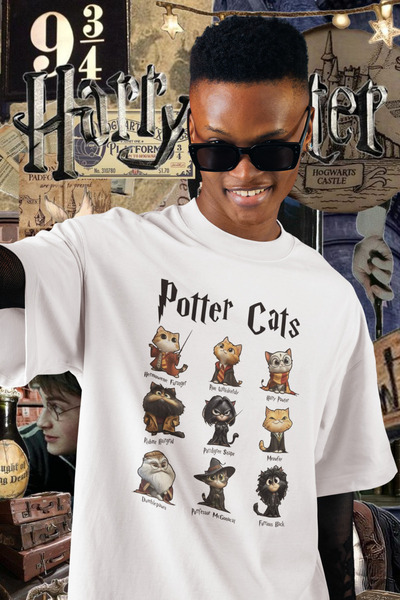 HARRY POTTER Unisex Oversize Tişört - Özel Yaka Baskılı 24/1 Pamuk