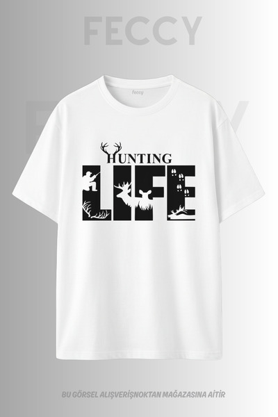 FECCY Tricou unisex supradimensionat cu imprimeu Hunting Life, tematică vânăt...