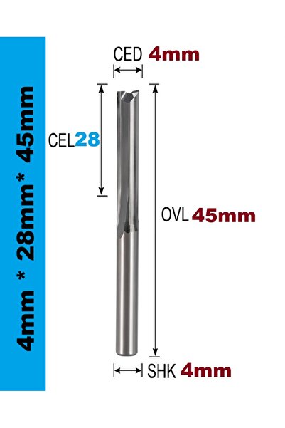 BGA CNC freze ucu karbür 2 flüt shank 4mm kesim freze 4*28*45