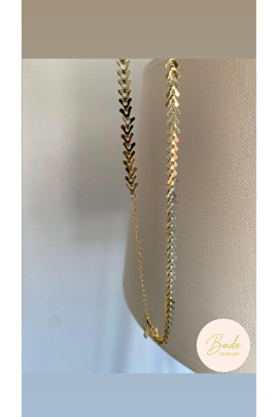 Bade Jewelry Fully Design Gold V Model Choker Tarz Kararmaz Çelik Şık Kolye (...
