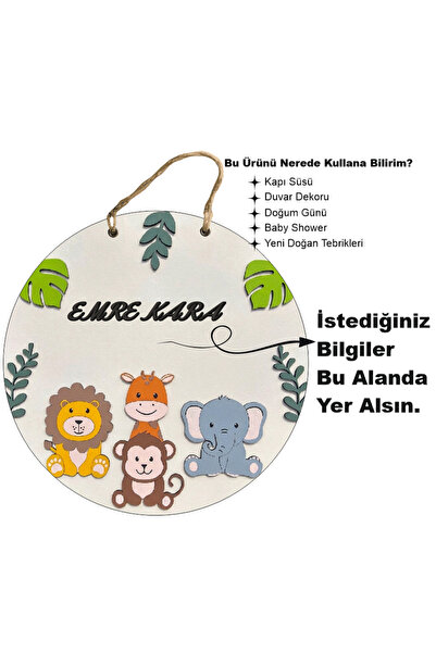 karalar ahşap Kişiye Özel İsimli Bebek Kapı Süsü 30x30 cm