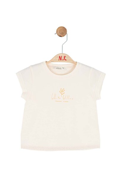 nk kids Nk Baby Girl Short Sleeve Crew Neck T-Shirt with Lettering and Leaf D...
