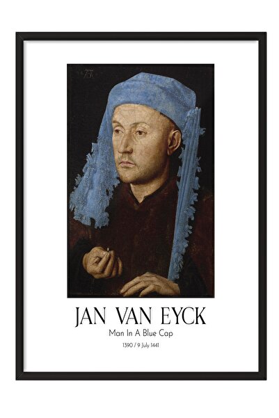Postifull Jan Van Eyck - Omul cu șapcă albastră, Pictură în cadru negru, Seri...