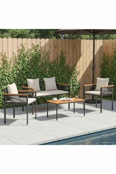 vidaxl Set de Mobilier pentru Exterior Negru si Alb crem poliratan