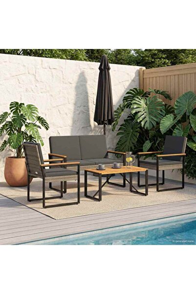 vidaxl Set de Mobilier pentru Exterior 4 pcs Gri si gri inchis