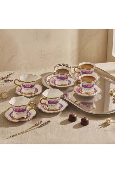 Aryıldız Lal 6 Kişilik 12 Parça Kahve Fincan Takımı Mor 90 ml