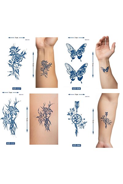 Airbrush Tattoo Küçük Boy 4 Adet Birden Yarı Kalıcı Geçici Dövme 1 Ay Kalıcı ...