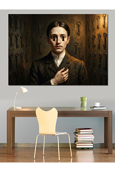 Artmeg Melancholic Male Portrait in Front of the Keys Decorative Canvas - Mdf...