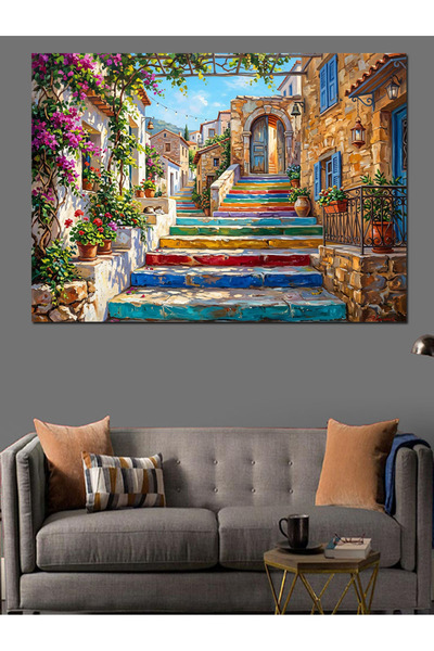 Artmeg Pânză decorativă cu flori în degrade colorate, stradă urbană - Masă di...