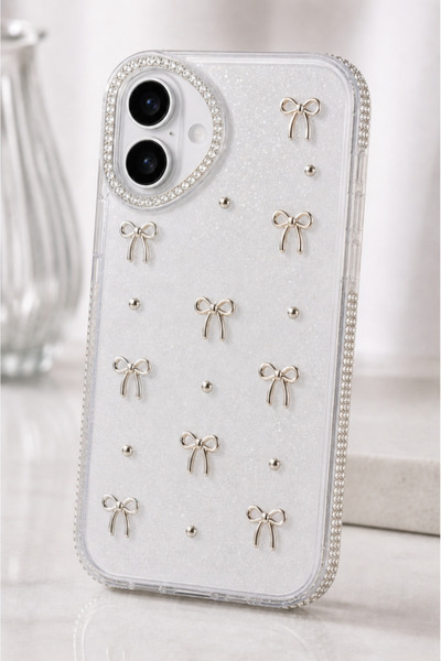 3GEN CASE iPhone 17 Uyumlu Premium Glitter Simli Taş Detaylı Fiyonk Tasarım Ş...