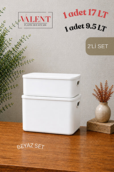 VALENT Nero 2'li Set Çok Amaçlı Kapaklı Organizer Kutu Banyo Mutfak Düzenleyi...