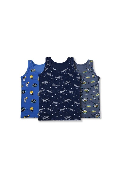 CHARM Yıldız 3-Piece Boys' Cotton Patterned Undershirt