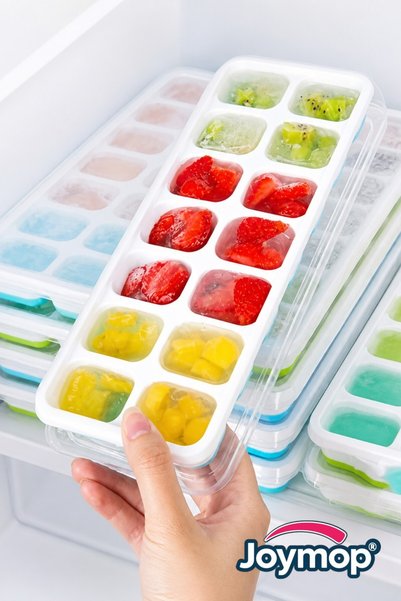 JOYMOP Silicone Ice Tray - 14-Chamber Non-Stick Cocktail Presentation Ice Mold with Lid (1 Piece)