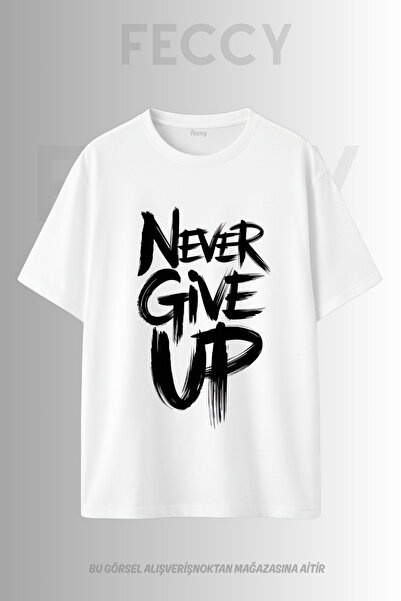 FECCY Premium μπλουζάκι με στάμπα Never Give Up με θέμα γυμναστήριο Unisex Ov...