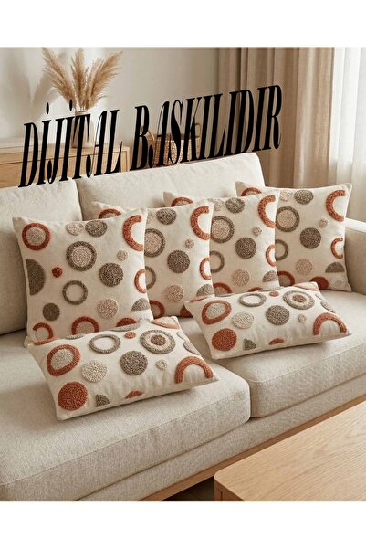 menesahome Punch Embroidery Look Geometric Round Patterned Digital Print Bohe...