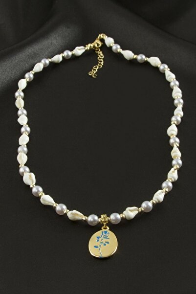 ZERO LAND Nrzsnt Rose Sea Shell Pearl Enamel Necklace (230257) - White