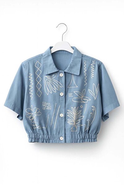 nk kids Nk Kız Çocuk Kısa Kollu Desenli Crop Gömlek 8-14 Yaş ÇOK RENKLİ