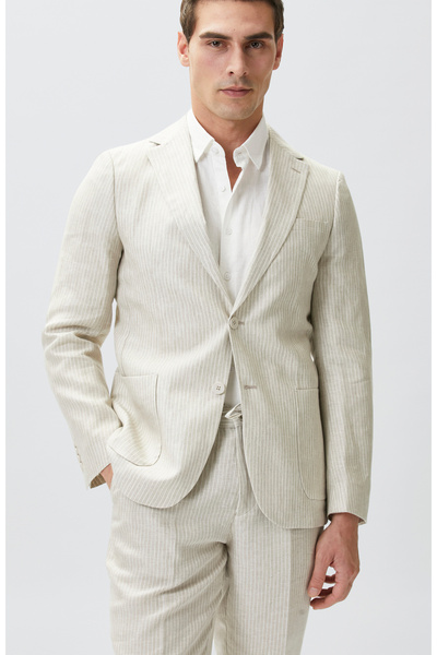 Network Vizon Slim Fit Çizgili Keten Takım Elbise