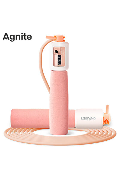 Agnite Mekanik Sayaçlı PVC Atlama İpi Sünger Saplı Fitness Pembe