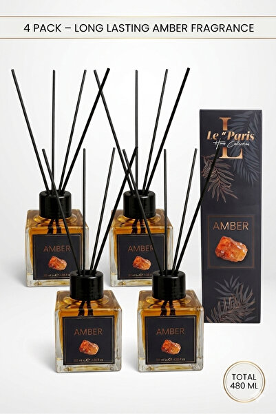 LE PARİS Difuzor cu bețișoare premium 4x120ml, Parfum de lungă durată - Ambră