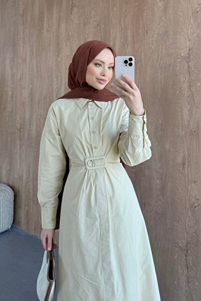 EYFERA Gömlek Model Bel Toka Detaylı Elbise