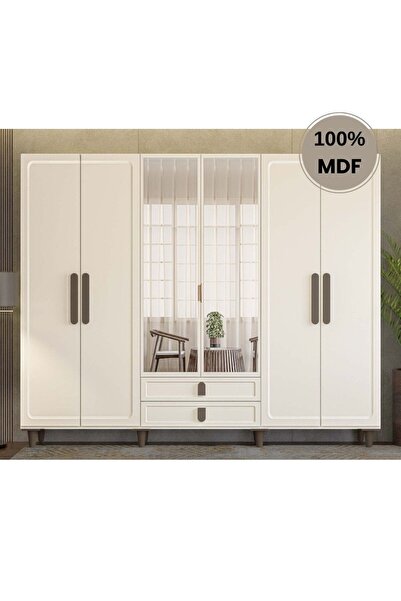 comiet Manolya 6 Kapak Mdf Ayaklı Tasarım Gardırop