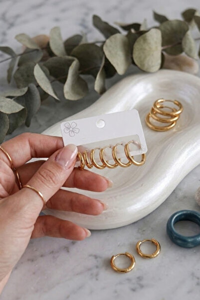 monalisatoka Kadın 6lı Gold Halka Küpe Seti