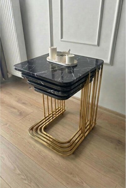 Zigon 4'LÜ TEKERLEKLİ SEHPA ( GOLD CARRARA )