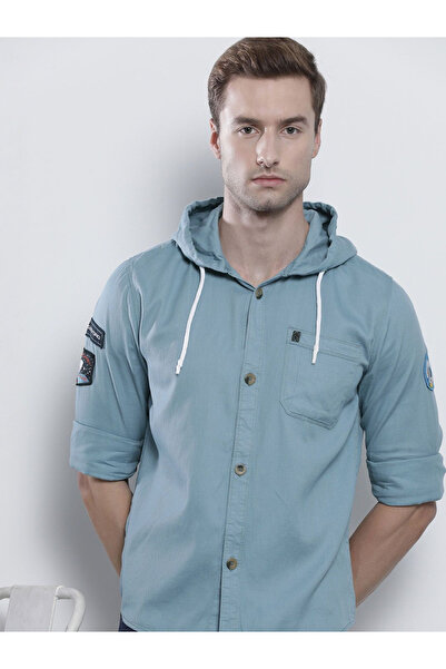 The Indian Garage Co By Styli Men Blue Solid Hooded Shirt
