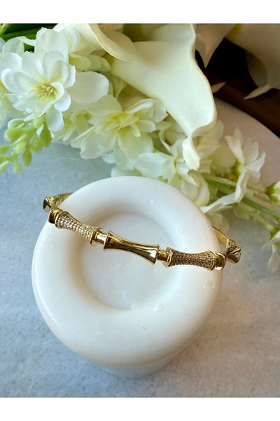 Merishe Jewerly Gold Zirkon Taşlı Xuping Paslanmaz Kelepçe Bileklik