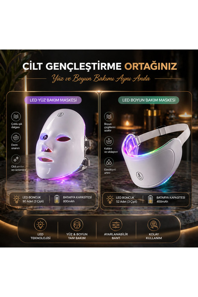 VELKAR 7 Renk LED Yüz ve Boyun Bakım Maskesi Işık Terapili Cilt Bakım Cihazı