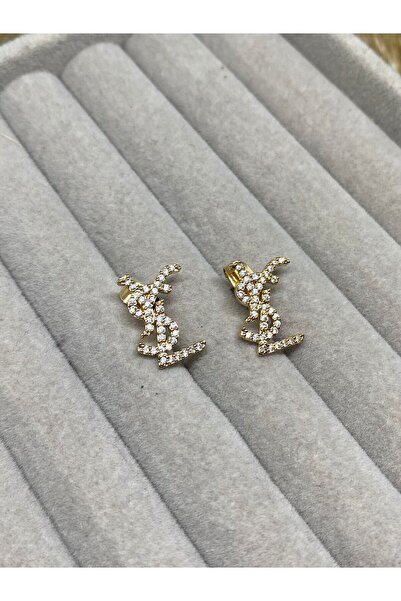 Kaan Accessoire Zirkon Taş Detaylı Gümüş ve Altın Renk Çelik Küpe