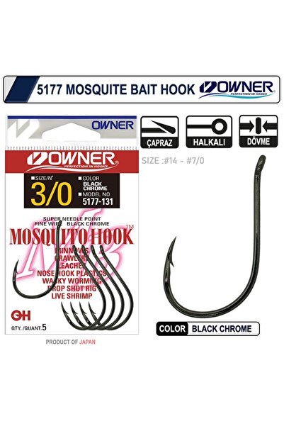 Owner 5177 Mosquito Hook Black Chrome Sinek İğne
