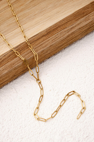 ByFlorya Jewelry Steel Paperclip Y Necklace Chain Low-Cut Necklace 2mm Elegan...