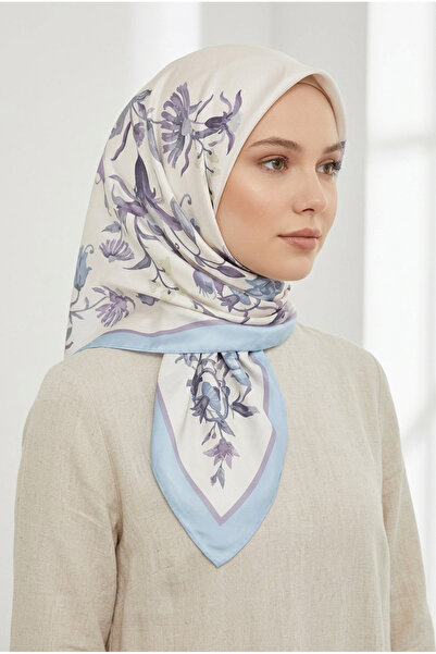 Mimelif Vera Patterned Silk Textured Twill Scarf 90X90 cm